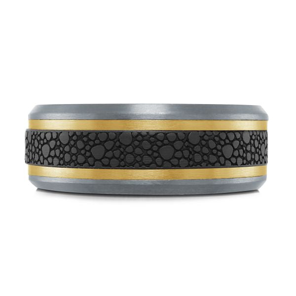 14K Yellow Gold, Tantalum and Carbon-Fiber Mens Band