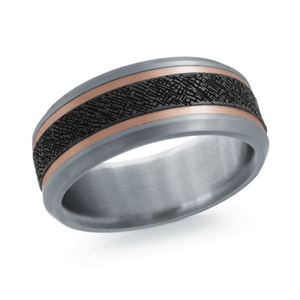 14K Rose Gold, Tantalum and Carbon-Fiber Mens Band