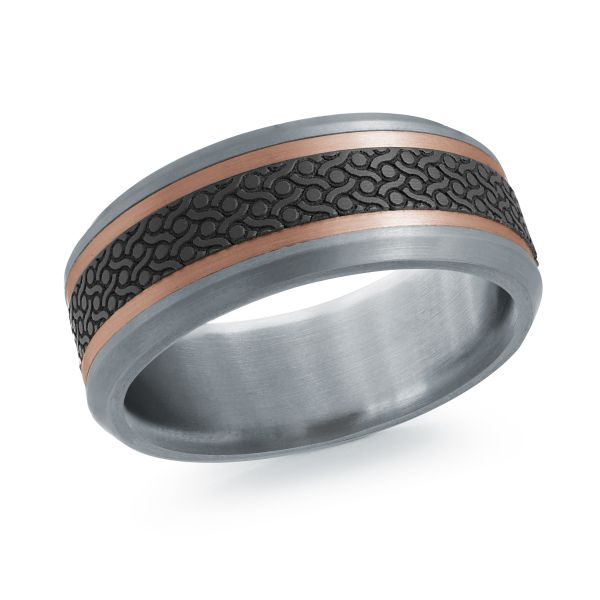 14K Rose Gold, Tantalum and Carbon-Fiber Mens Band