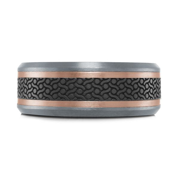 14K Rose Gold, Tantalum and Carbon-Fiber Mens Band