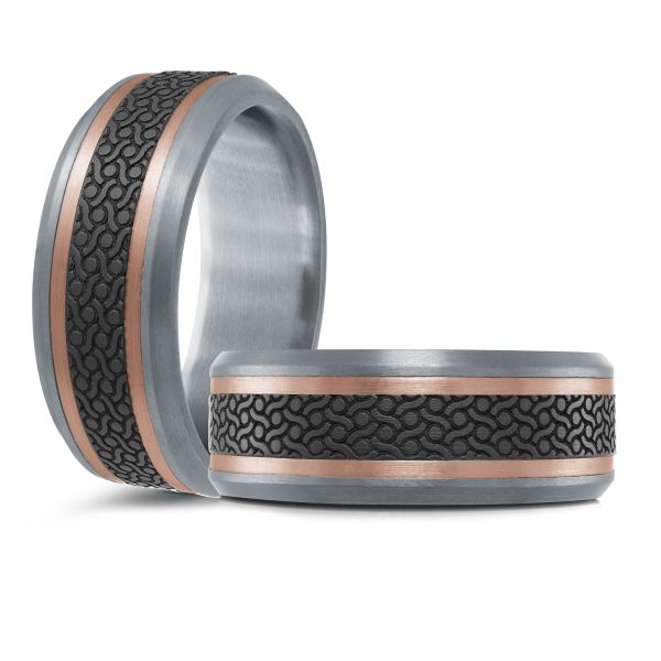 14K Rose Gold, Tantalum and Carbon-Fiber Mens Band