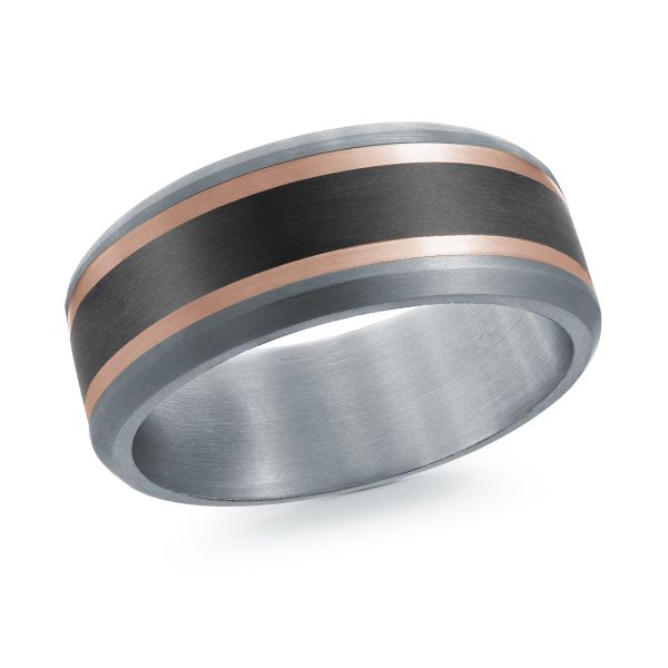 14K Rose Gold, Tantalum and Carbon-Fiber Mens Band