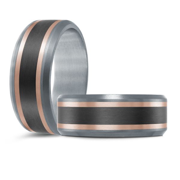 14K Rose Gold, Tantalum and Carbon-Fiber Mens Band