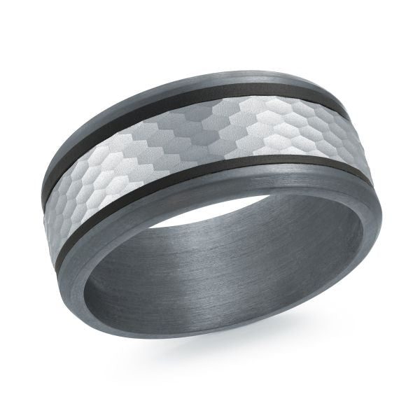 14K White Gold, Tantalum and Carbon-Fiber Mens Band