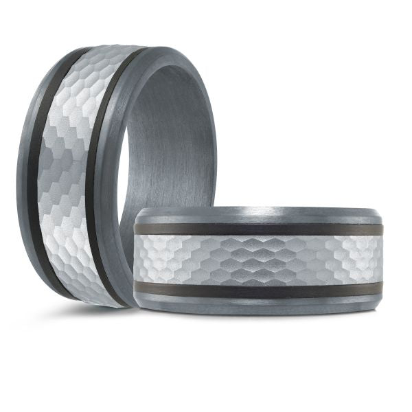 14K White Gold, Tantalum and Carbon-Fiber Mens Band