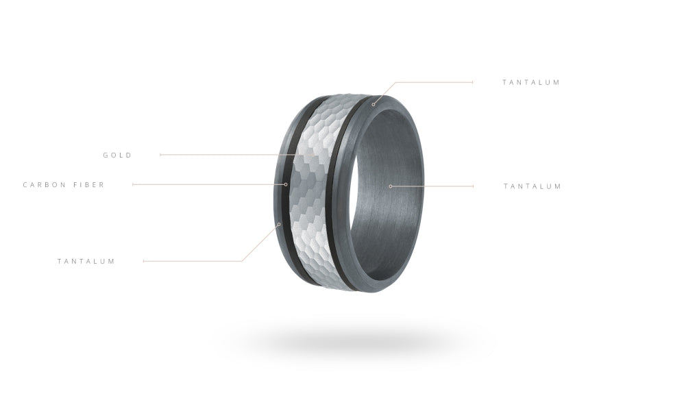 14K White Gold, Tantalum and Carbon-Fiber Mens Band