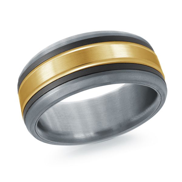 14K Yellow Gold, Tantalum and Carbon-Fiber Mens Band