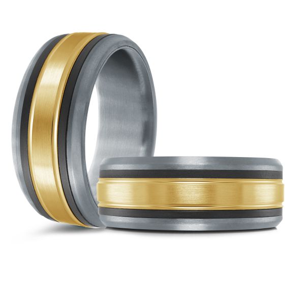 14K Yellow Gold, Tantalum and Carbon-Fiber Mens Band