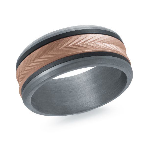 14K Rose Gold, Tantalum and Carbon-Fiber Mens Band