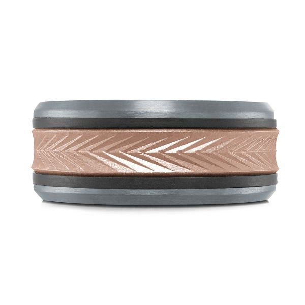 14K Rose Gold, Tantalum and Carbon-Fiber Mens Band