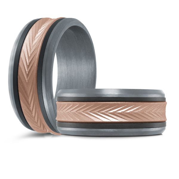 14K Rose Gold, Tantalum and Carbon-Fiber Mens Band