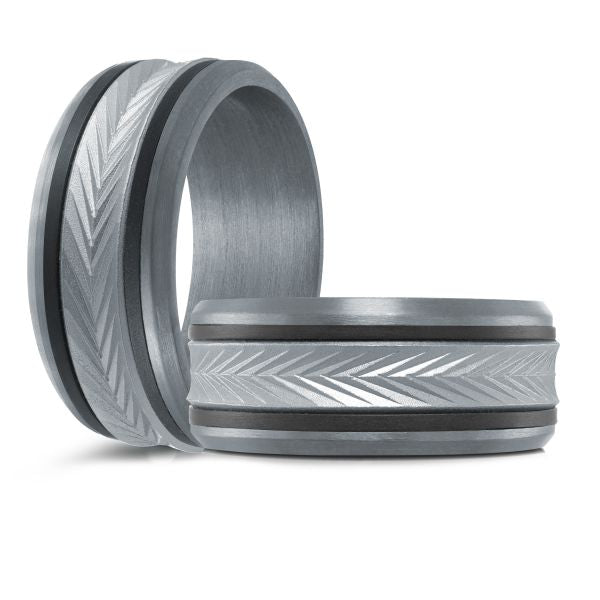 14K White Gold, Tantalum and Carbon-Fiber Mens Band