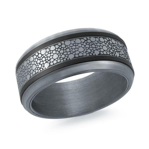 14K White Gold, Tantalum and Carbon-Fiber Mens Band