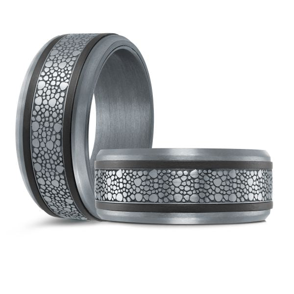 14K White Gold, Tantalum and Carbon-Fiber Mens Band