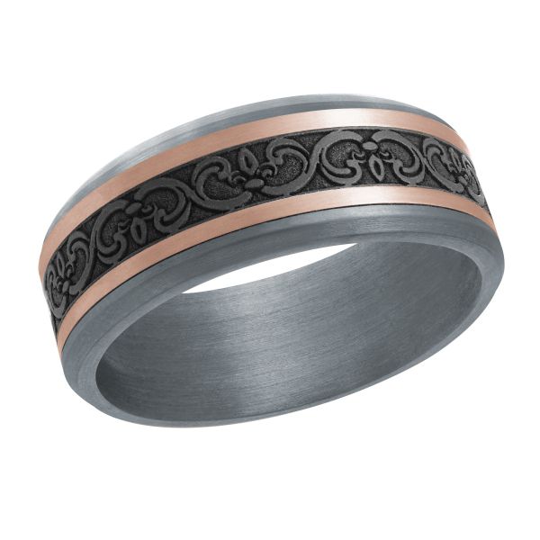 14K Rose Gold, Tantalum and Carbon-Fiber Mens Band