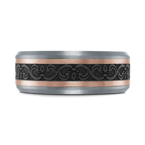 14K Rose Gold, Tantalum and Carbon-Fiber Mens Band