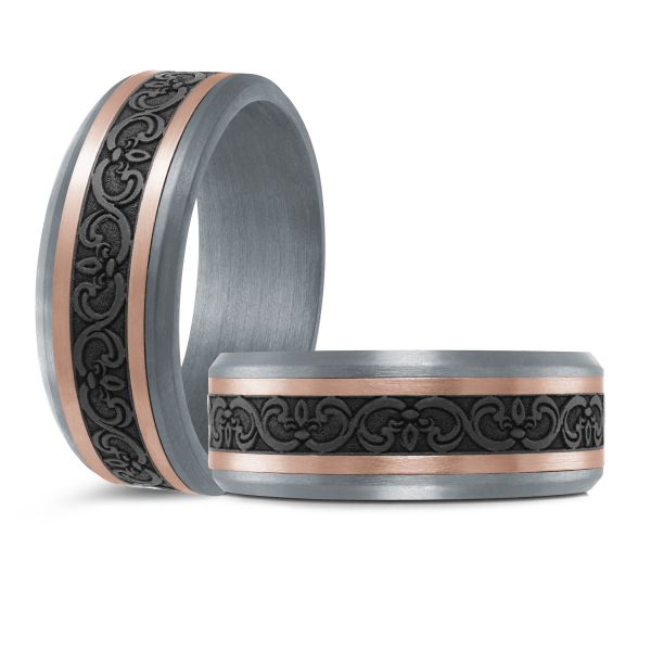 14K Rose Gold, Tantalum and Carbon-Fiber Mens Band