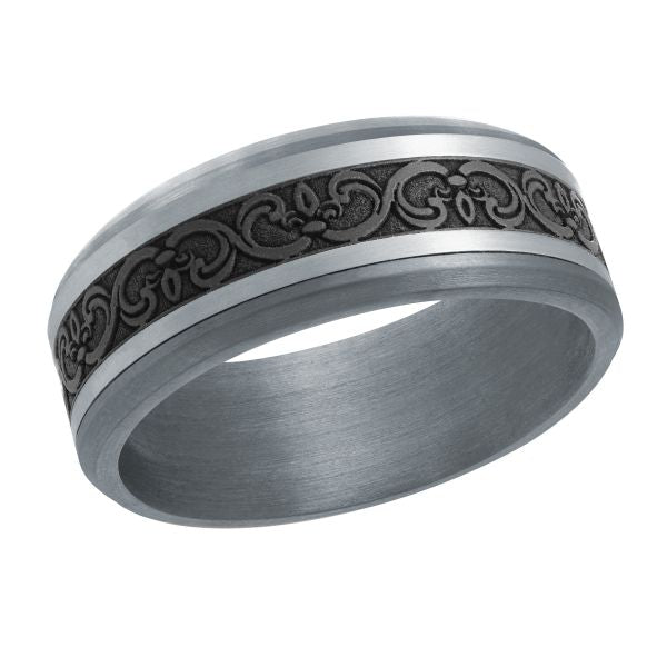 14K White Gold, Tantalum and Carbon-Fiber Mens Band