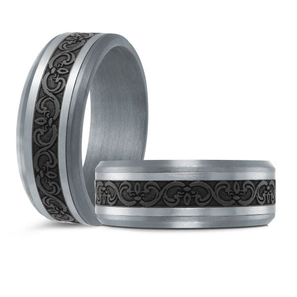 14K White Gold, Tantalum and Carbon-Fiber Mens Band