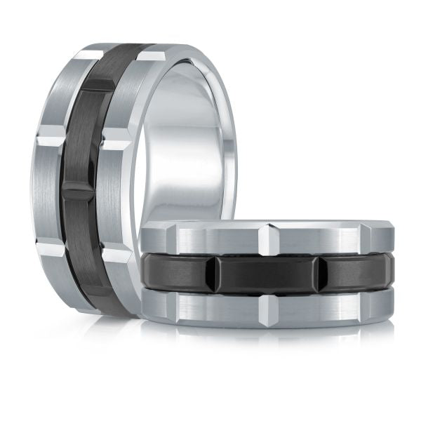 14K White Gold and Titanium Mens Band