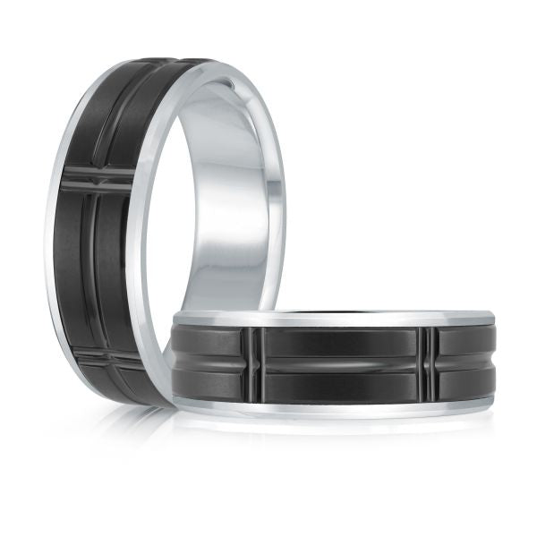 14K White Gold and Titanium Mens Band