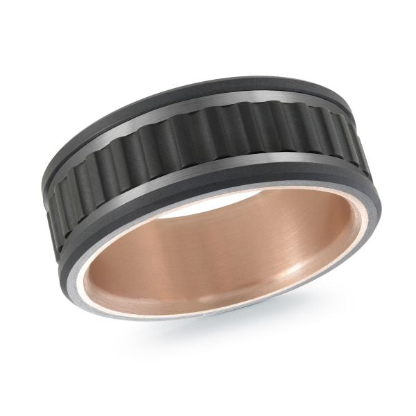 14K Rose Gold, Titanium, Tantalum and Carbon-Fiber Mens Band