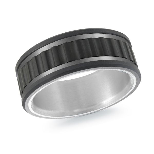 14K White Gold, Tantalum, Titanium and Carbon-Fiber Mens Band