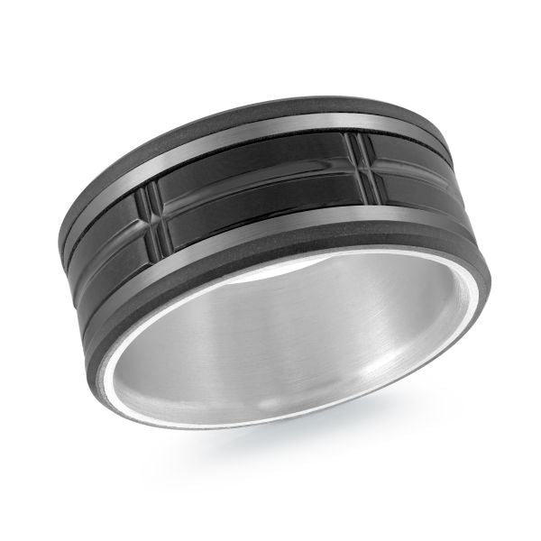 14K White Gold, Tantalum, Titanium and Carbon-Fiber Mens Band