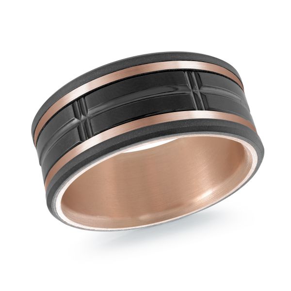 14K Rose Gold, Titanium, Tantalum and Carbon-Fiber Mens Band