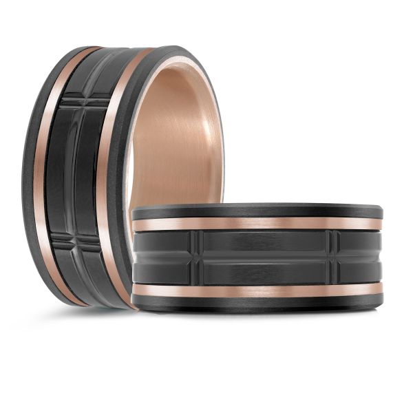 14K Rose Gold, Titanium, Tantalum and Carbon-Fiber Mens Band