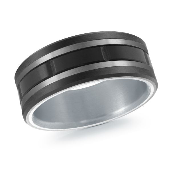 14K White Gold, Titanium, Tantalum and Carbon-Fiber Mens Band