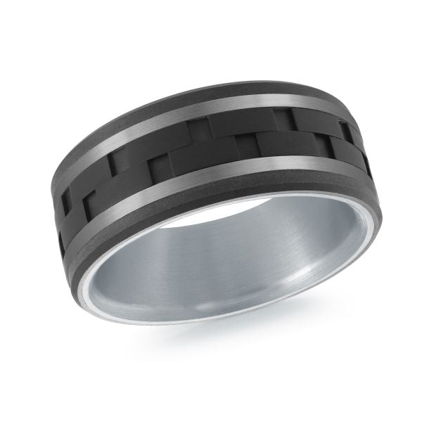 14K White Gold, Tantalum, Titanium and Carbon-Fiber Mens Band