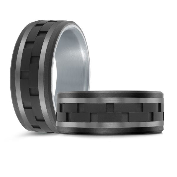 14K White Gold, Tantalum, Titanium and Carbon-Fiber Mens Band