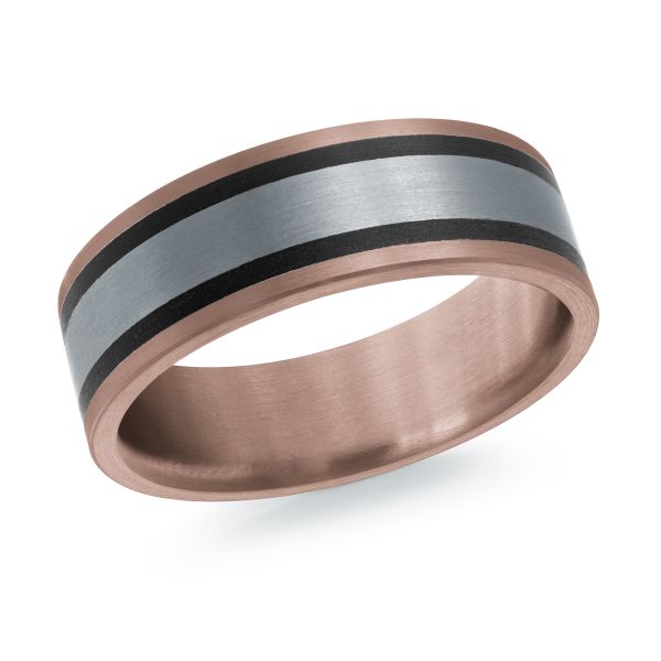 14K Rose Gold, Tantalum and Carbon-Fiber Mens Band