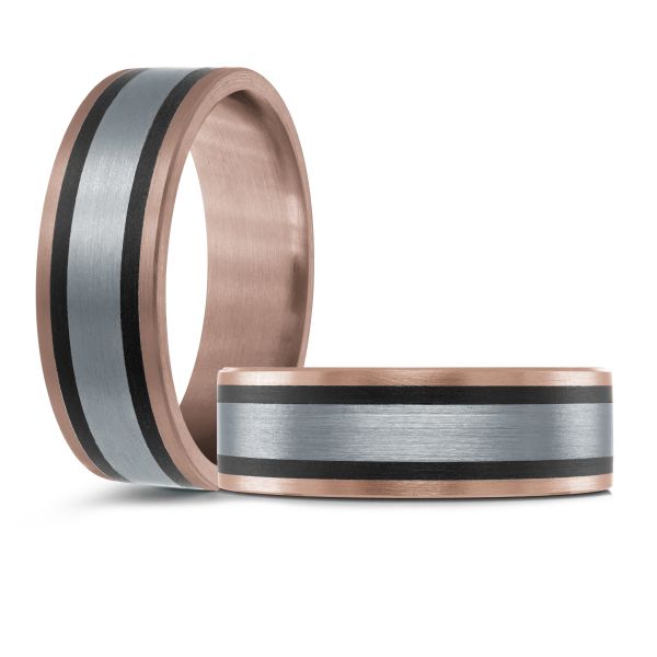 14K Rose Gold, Tantalum and Carbon-Fiber Mens Band