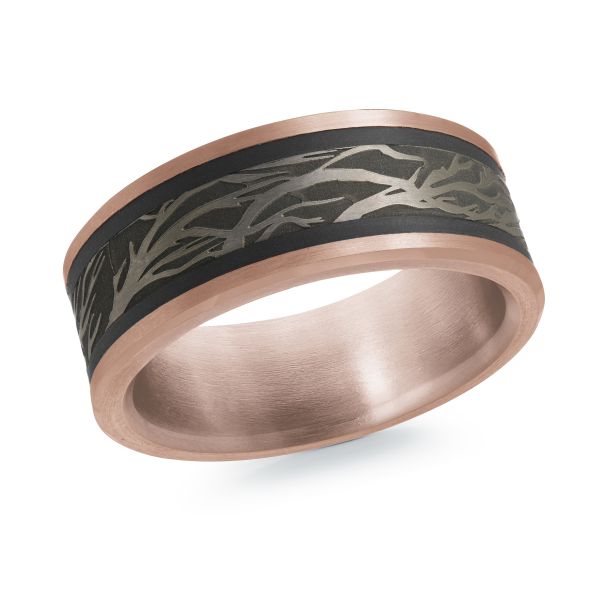 14K Rose Gold, Tantalum and Carbon-Fiber Mens Band