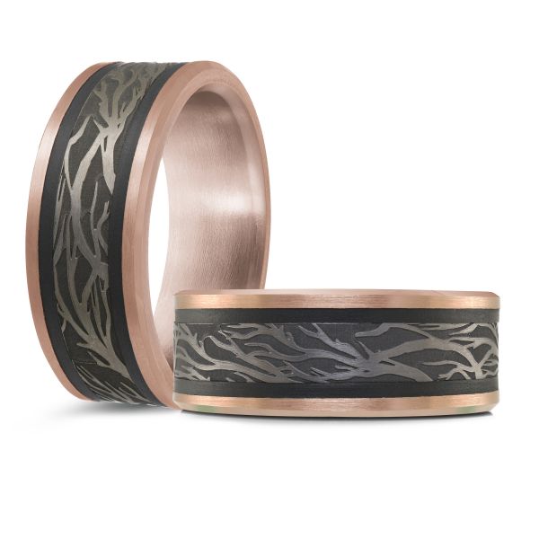 14K Rose Gold, Tantalum and Carbon-Fiber Mens Band