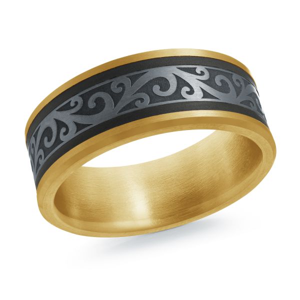 14K Yellow Gold, Tantalum and Carbon-Fiber Mens Band