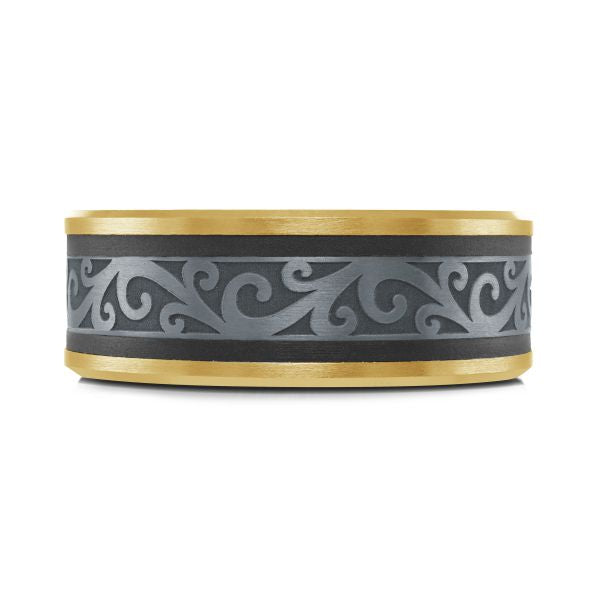 14K Yellow Gold, Tantalum and Carbon-Fiber Mens Band