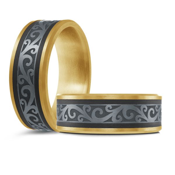 14K Yellow Gold, Tantalum and Carbon-Fiber Mens Band