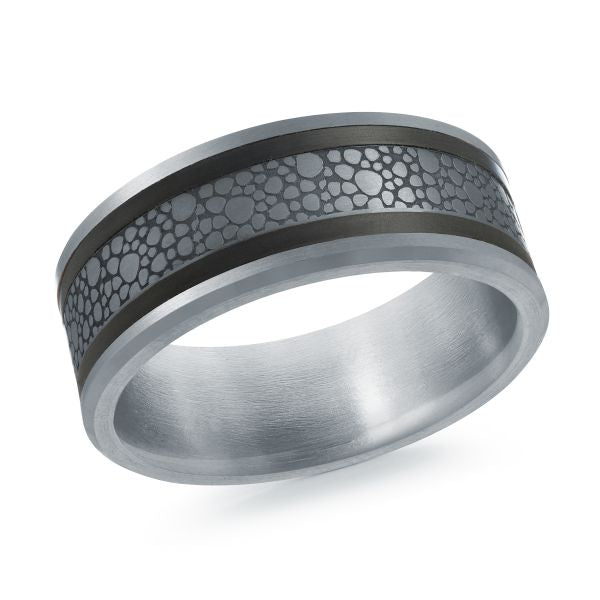 14K White Gold, Tantalum and Carbon-Fiber Mens Band