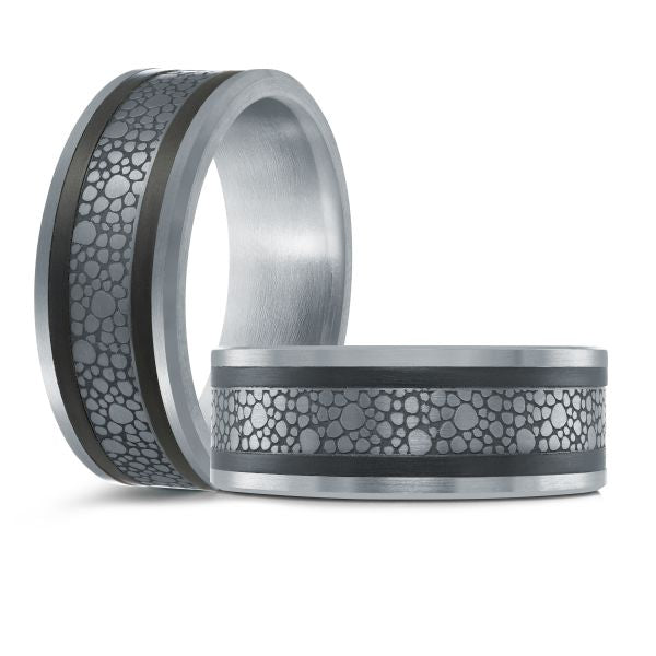 14K White Gold, Tantalum and Carbon-Fiber Mens Band