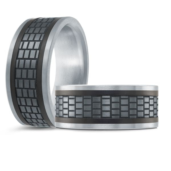 14K White Gold, Tantalum and Carbon-Fiber Mens Band