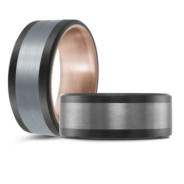 14K Rose Gold, Tantalum, and Carbon-Fiber Mens Band