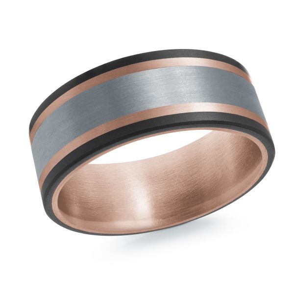 14K Rose Gold, Tantalum, and Carbon-Fiber Mens Band