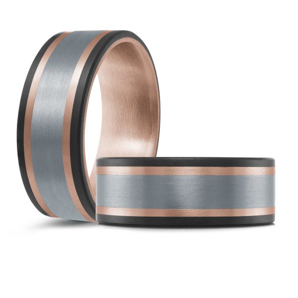 14K Rose Gold, Tantalum, and Carbon-Fiber Mens Band