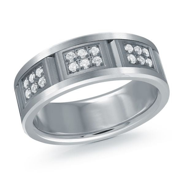 14K White Gold, Tantalum and 0.27cttw Diamond Mens Band