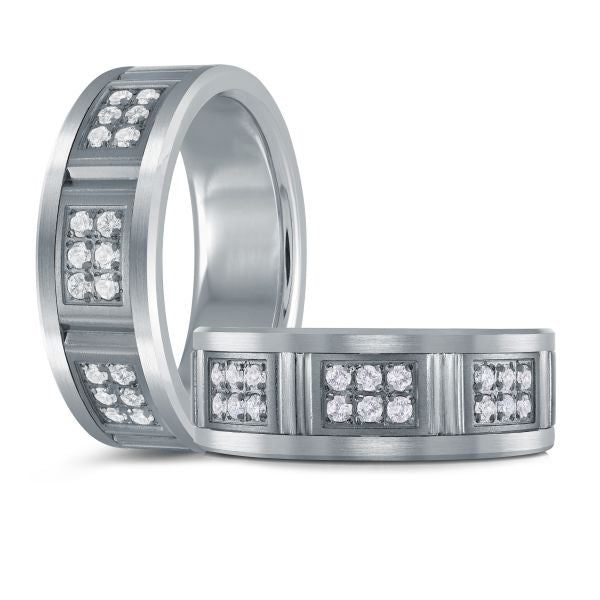 14K White Gold, Tantalum and 0.27cttw Diamond Mens Band