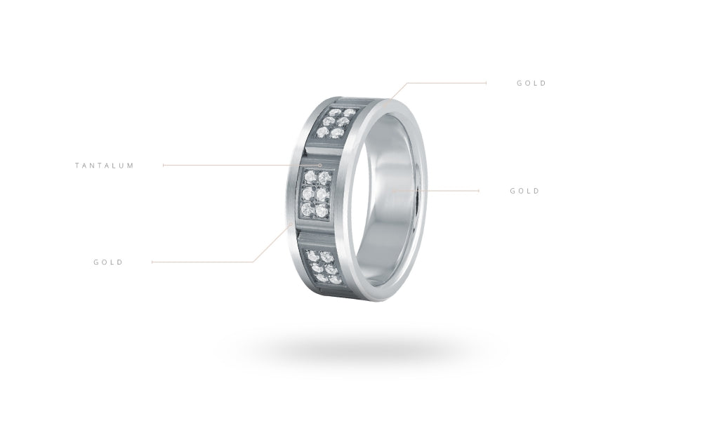 14K White Gold, Tantalum and 0.27cttw Diamond Mens Band