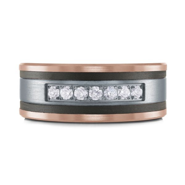 14K Rose Gold, Tantalum, Carbon-Fiber and 0.25cttw Diamond Mens Band